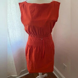 Diane Von Furstenberg Orange Red Pleated Knee Length Dress Women Size 4